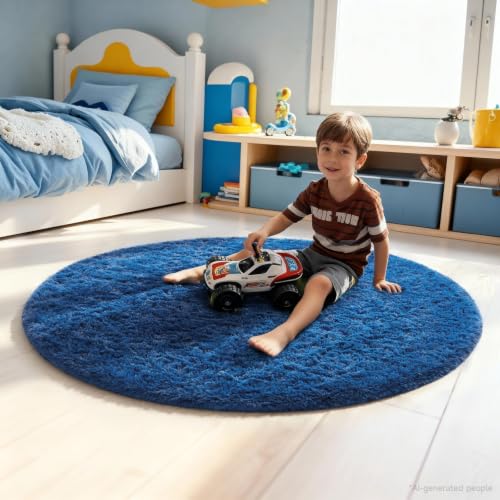 Round Rug 4Ft Blue Circle Area Rug (6- Blue / 4' (Round))