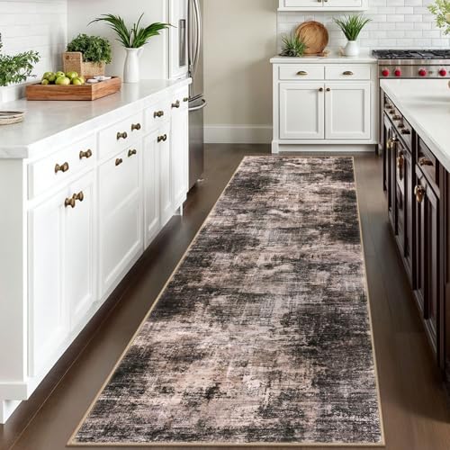 Abstract Runner Rug 3x10 Ft Washable Runners for Hallways (Brown/Rust / 3' x 10' (Rectangular))