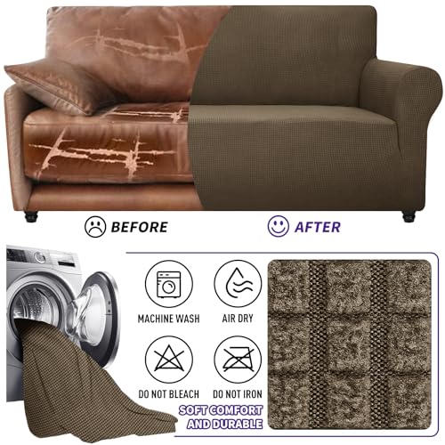 Stretch Oversized Couch Cover Universal Sofa Covers for Living Room Dogs Pet Furniture Protector Spandex Extra Large Sofa Slipcovers with Anti Slip Foam Sticks (Brown / X-Large (92"-115"))
