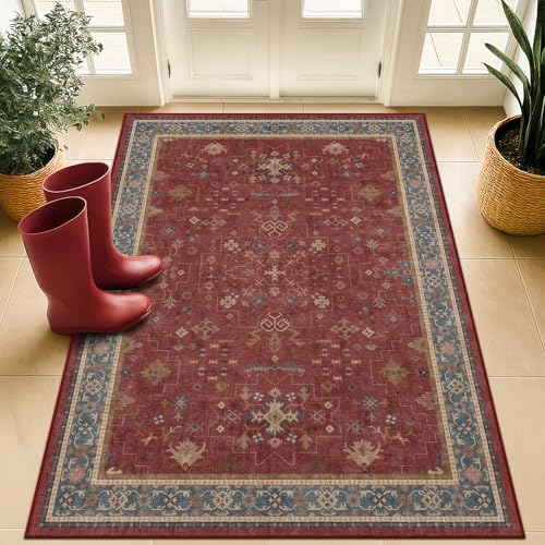 Washable 3x5 Entry Way Rugs Indoor (3' x 5' (Rectangular) / Burgundy)