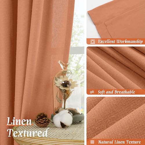 Short Terracotta 48 Inch Linen Curtains for Kitchen Window 2 Panels (42"W x 48"L (Pack of 2) / Rod Pocket - Terracotta)