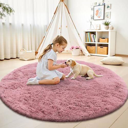 Pale Pink Round Rugs for Bedroom (4 Ft Round / Pale Pink)