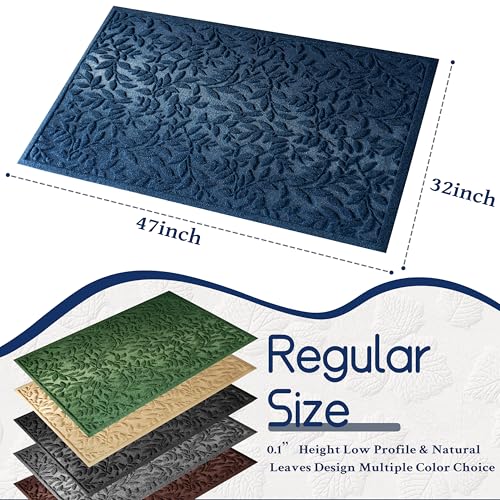 Blue Leaves Outdoor Indoor Entrance Door mat (Leaves-blue / 2'8" x 3'11" (Rectangular))