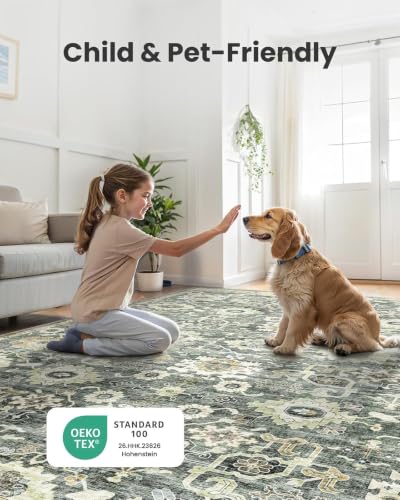 Amada Large 9x12 Washable Area Rug for Living Room (9' x 12' (Rectangular) / Green/Brown)