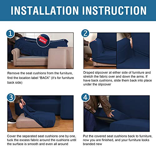 4 Piece Stretch Sofa Covers for 3 Cushion Couch Covers for Living Room Furniture Slipcovers (Large / Navy)