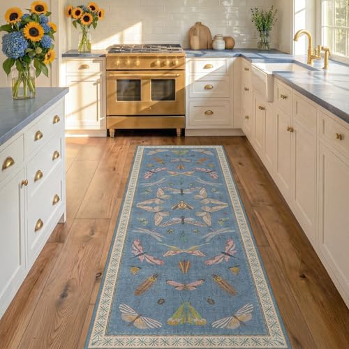Boho Non Slip Kitchen Rug Runner (2' x 6' (Runner) / Blue)