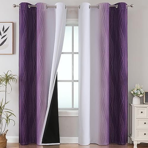 Purple and Greyish White Ombre Blackout Curtains for Bedroom 84 Inches Long (Purple and Greyish White / 42"W x 84"L (Pack of 2))