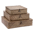 Set of 3 Flat Wicker Basket Bins with Lid (Small+Large+X-Large / Coffee)