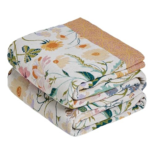 Boho Throw Blanket 50"x60" Cotton Floral Blanket for Couch Bed Decor (Wildflower Mix / 50"x60")