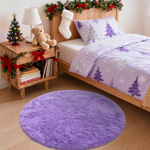 Purple Round Rugs for Bedroom (3 Ft Round / Purple)