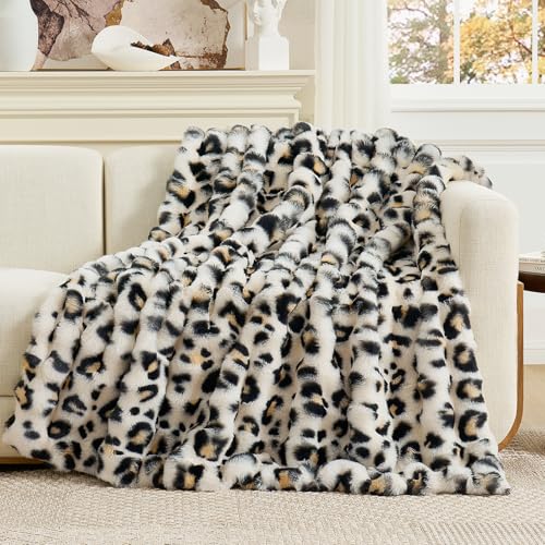 Leopard Print Faux Fur Throw Blanket for Couch (Leopard / Throw(50" x 60"))