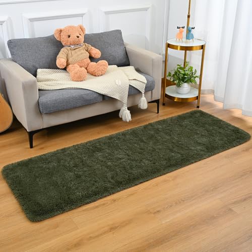 Fluffy Runner Rug for Bedroom Living Room (2' x 6' / Olive Green)