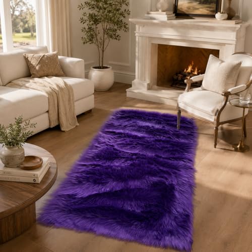 Faux Sheepskin Rug (Dark Purple / 2' x 4' (Rectangular))