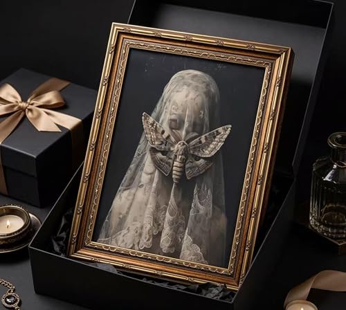 Vintage Gold Framed Death Moth Veiled Woman Wall Art (Veiled Woman / 24"LX16"W)