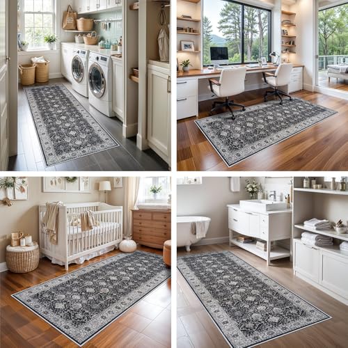 Hallway Washable Runner Rug (3' x 6' (Rectangular) / Black/Navy)
