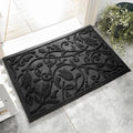 Boho Black Floral Leaves Outdoor Indoor Entrance Doormats (Tulip-black / 1'11" x 2'11" (Rectangular))
