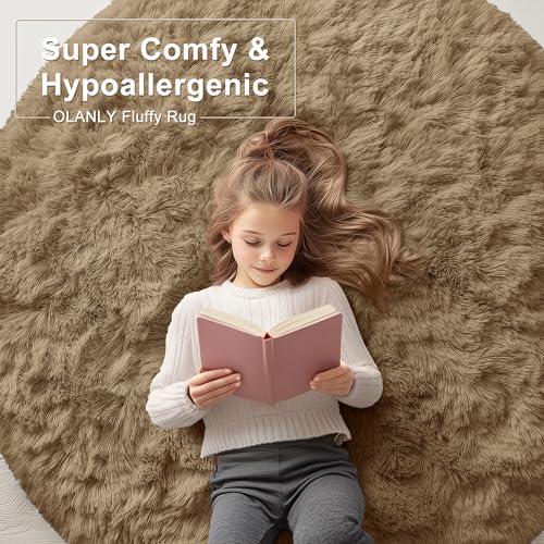 Taupe Round Rugs for Bedroom (6 Ft Round / Taupe)