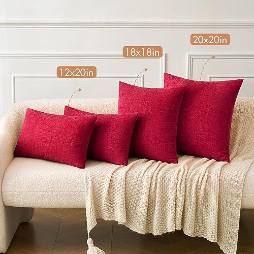 Soft Chenille Lumbar Throw Pillow Covers Red 12x20 Inch Pack of 2 (20" x 12" (Pack of 2) / Red)