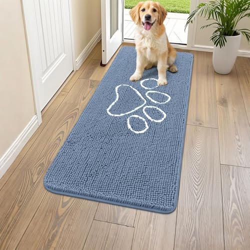 Dog Door Mat for Muddy Paws (47"X24" / Airy Blue and White)