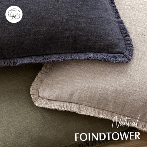 Decorative Linen Fringe Throw Pillow Covers 16×16 Natural Linen (16" x 16" (Pack of 2) / Natural Linen)