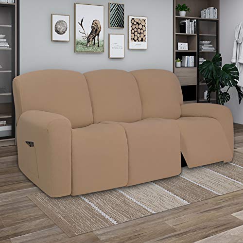 Super Stretch 3 Seats Recliner Sofa Couch Cover with Pocket (Large Recliner Sofa / Camel)