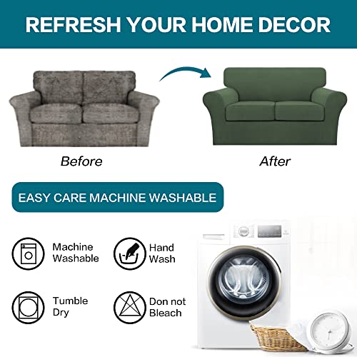 3 Piece Sofa Covers for 2 Cushion Couch Sofa Slipcover Soft Couch Cover for Dogs (Sofa (2 Cushion) / Bronze Green)