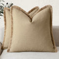 Decorative Linen Fringe Throw Pillow Covers 22×22 Light Khaki (22" x 22" (Pack of 2) / Taos Taupe)