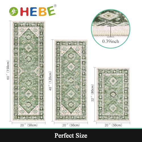 HEBE Boho Kitchen Rugs Set of 3 (Green / 20"x32"+20"x48"+20"x59")