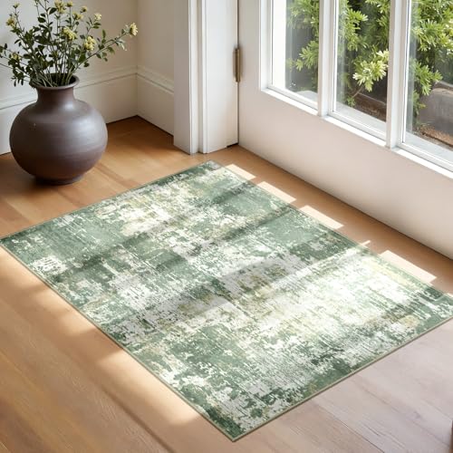 Washable 2'x3' Abstract Area Rug for Living Room Light Green (Green/Gray/Yellow / 2' x 3' (Rectangular))