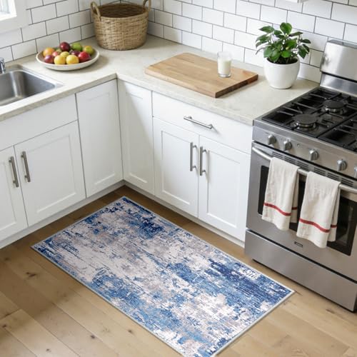 Washable 2'x4' Abstract Area Rug for Living Room Blue Gray (Blue/Gray / 2' x 4' (Rectangular))