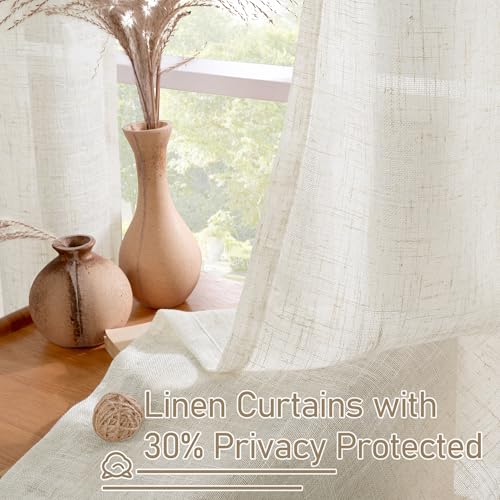 Natural Linen 54 Inch Length Curtains for Bedroom (52"W x 54"L (Pack of 2) / Natural)