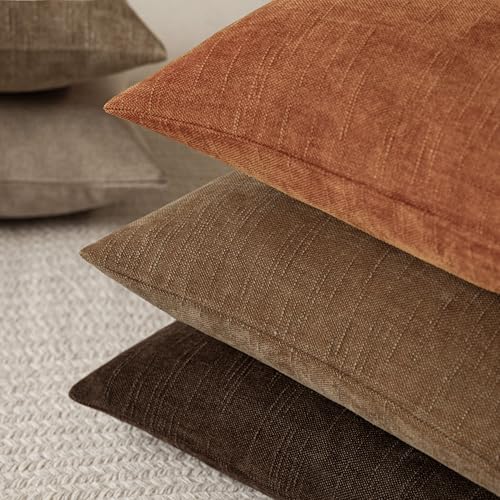Solid Textured Chenille Throw Pillow Covers 24x24 Inch (24" x 24" (Pack of 2) / Honey Ginder)