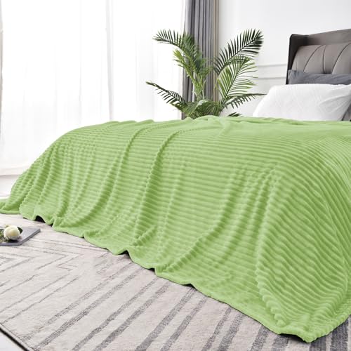 3D Ribbed Jacquard Green King Size Blankets for Bed (Grass / King(108"x90"))
