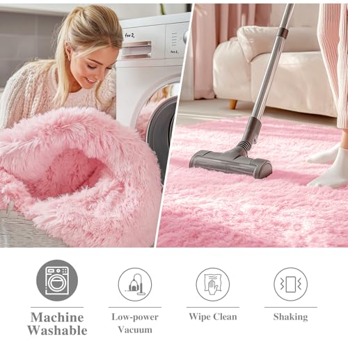 Pink Round Rugs for Bedroom (7 Ft Round / Pink)