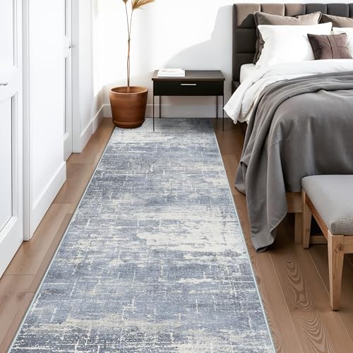 Washable 12ft Hallway Runner Rug (2'6" x 12' (Rectangular) / Blue/Ivory)