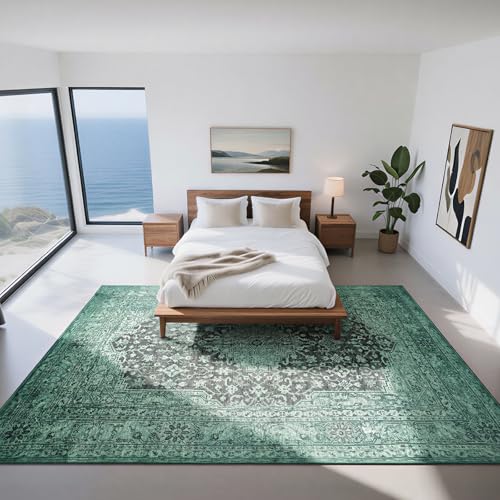 8x10 Green Washable Area Rugs for Living Room (8' x 10' (Rectangular) / Dark Green-green-black-light Green)
