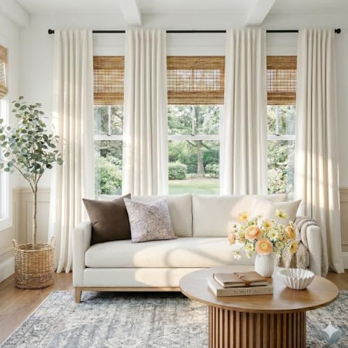 Beige White Total Blackout Curtains for Bedroom 90 Inches Long (Alba | Beige White / 50"W x 90"L (Pack of 2))