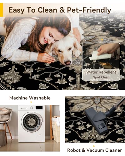 Washable Area Rug (Black/Neutral / 8' (Round))