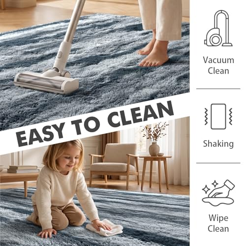 8x10 Ft Extra Large Shag Rugs for Living Room (Dd Blue 4sm02 / 8' X 10' (Rectangular))