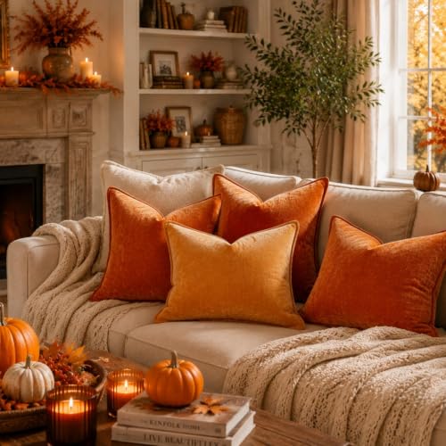 Chenille Rust Velvet Throw Pillow Covers 22x22 Set of 2 (Rust / 22" x 22" (Pack of 2))