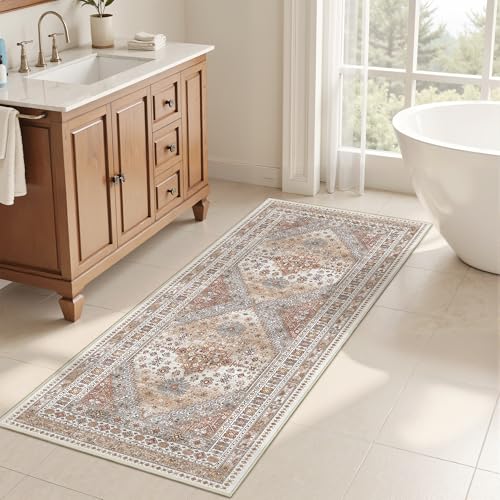 Runner Rug 2x6 Vintage Non Slip Washable Rugs for Hallways (Orange / 2' x 6' (Runner))