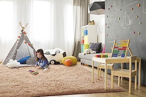 Super Soft Shaggy Rugs Fluffy Carpets 9x12 Feet (9' x 12' (Rectangular) / Light Tan)