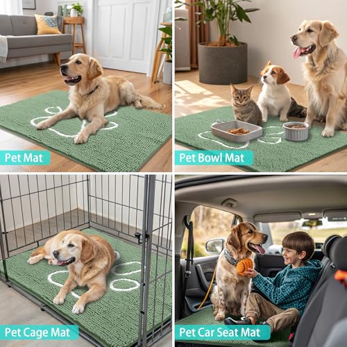 Dog Door Mat for Muddy Paws (30"X20" / Olive Green and White)