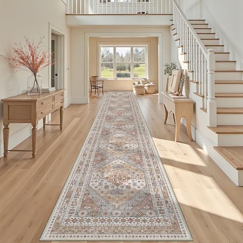 3x20 Long Runner Rugs for Hallway Vintage Washable Rug (Orange / 3' x 20' (Runner))