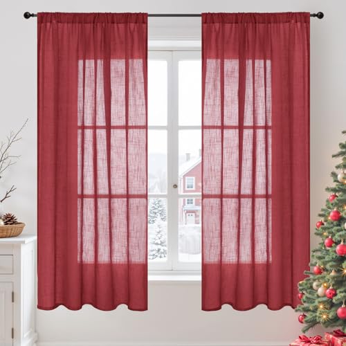 Burgundy Linen Curtains 63 Inches Long for Living Room (Burgundy / 42"W x 63"L (Pack of 2))