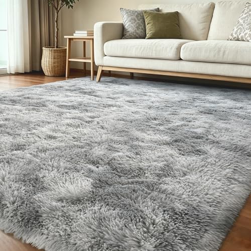 6x9 Ft Large Shag Rugs for Living Room Decor (Ab Tie Dyed Light Grey / 6' X 9' (Rectangular))