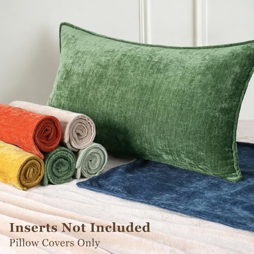 Chenille Moss Green Velvet Throw Pillow Covers 24x24 Set of 2 (Moss Green / 24" x 24" (Pack of 2))