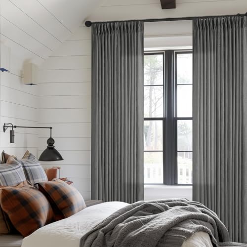 Charcoal Gray Linen Pinch Pleat Semi Sheer 108 Inch Curtains 2 Panels Set (Charcoal Grey / 40"W x 108"L (Pack of 2))
