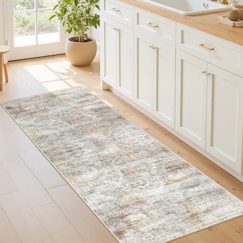 2x5 Rug Runners for Hallways Non Slip (Grey/Rust / 2' x 5' (Runner))