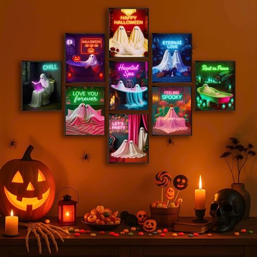 09 Pcs Unframed Glowing Neon Ghost Art (Unframed / Ghost Decor)